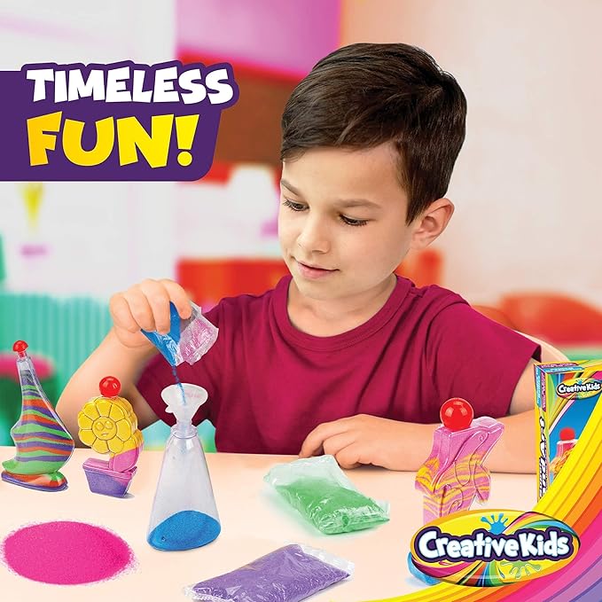 Creative Kids Sand Art Activity Kit for Kids-10 Sand Art Bottles &10 Colored Cool Sand Bags+Glitter Sand-Create Your Own Sand Art-DIY Arts & Crafts Gifts for Kids Boys Girls Age 6+ Packaging May Vary
