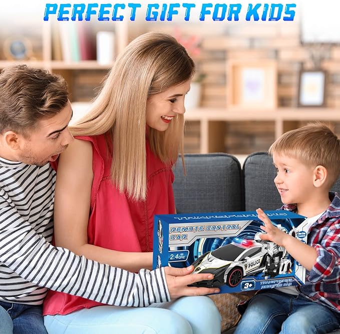 Dolanus Remote Control Car - Transform Police RC Cars, Robot Toys for Ages 5-7, Kids Toys, 4 Year Old Boy Toys, Birthday Gifts for Boys Kids Toddlers, Toys for 3 4 5 6 7 8 10 12 Years Old Boy- Black