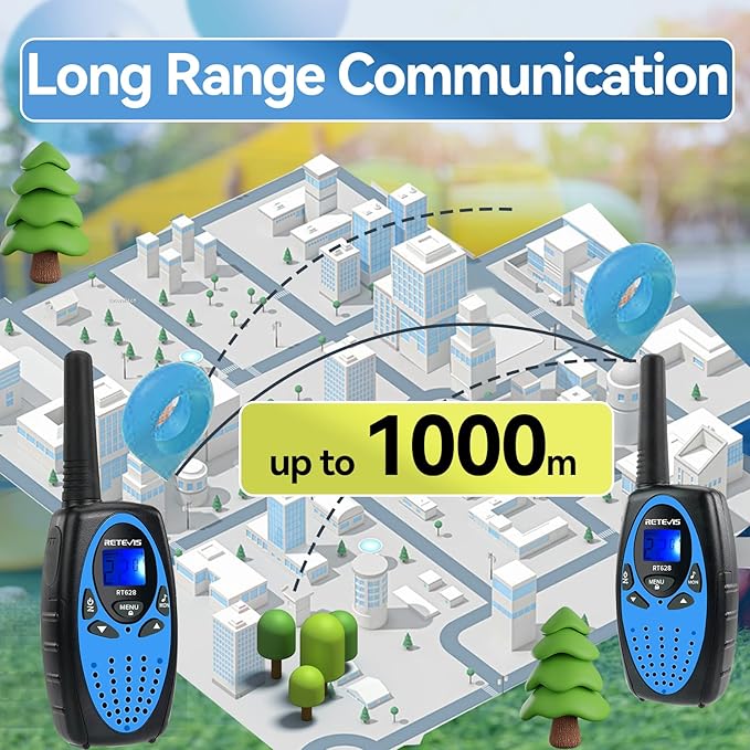 Retevis RT628 Kids Walkie Talkies, Long Range 2 Way Radio 22 Channel, Durable Toy Birthday Gifts for 6-12 Year Old Boys and Girls, Handheld Walkies Talkie for Outside Hiking Camping(Black Blue 1 Pair)