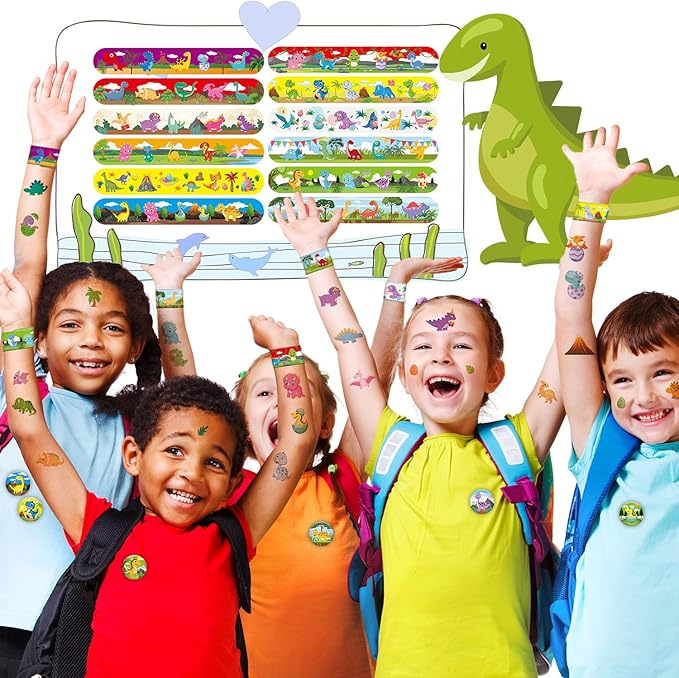Dinosaur Party Favors, Dinosaur Birthday Decorations, Dinosaur Gifts Bags Keychain Mini Notepad Stickers Bracelets for Dinosaur Party Supplies Kids Boys Girls