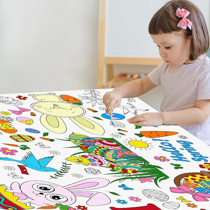 OHOME Easter Giant Coloring Poster/Tablecloth - Easter Crafts for Kids - 30 x 72 Inches Jumbo Coloring Banner - Easter Games Gifts Toys for Basket,Easter Activities Treats Party Decorations
