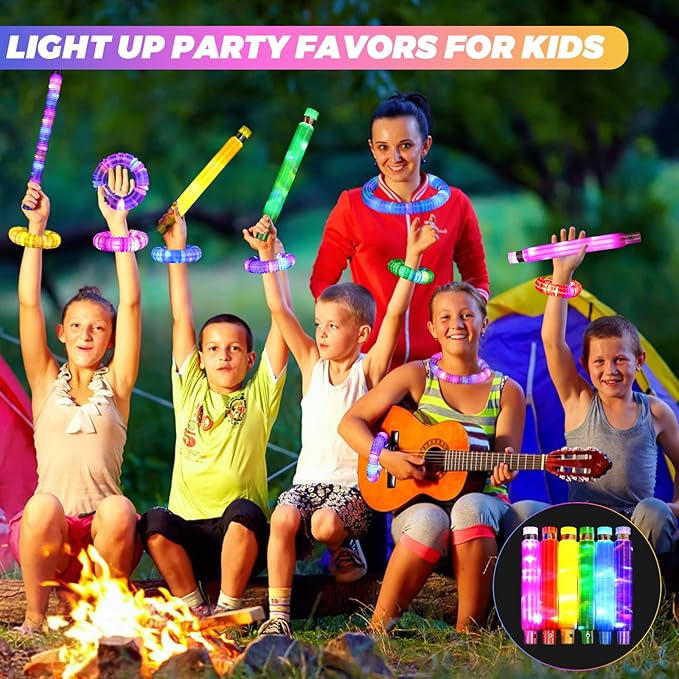 Gigilli 24 Pack Glow Sticks Party Favors for Kids 4-8-12, Goodie Bags Stuffers Light up Pop Tubes, Bulk Glow Necklace Bracelet Birthday Valentines Day Glow in the Dark Party Supplies Party Decoration