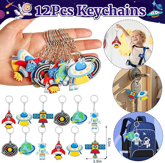 Outer Space Party Favors Birthday Supplies, Space Themed Non-Woven Gift Bag Astronaut Eraser Silicone Bracelet Keychain Luminous Tattoo Stickers Galaxy Space Goodie Bags for Kids Party Decoration