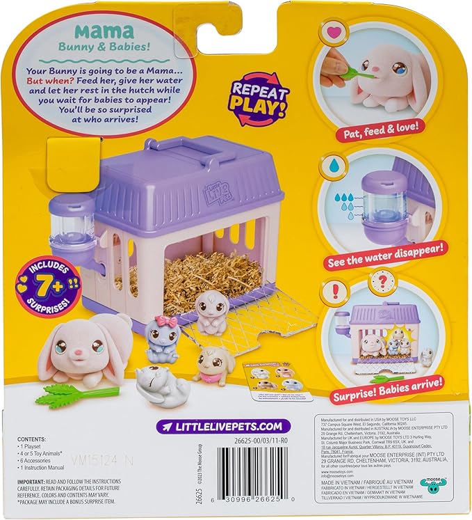 Little Live Pets Mama Surprise Minis Bunny, Care for Your Mama Hamster or Mama Bunny in Their Hutch to Reveal 2, 3, or 4 Mini Babies
