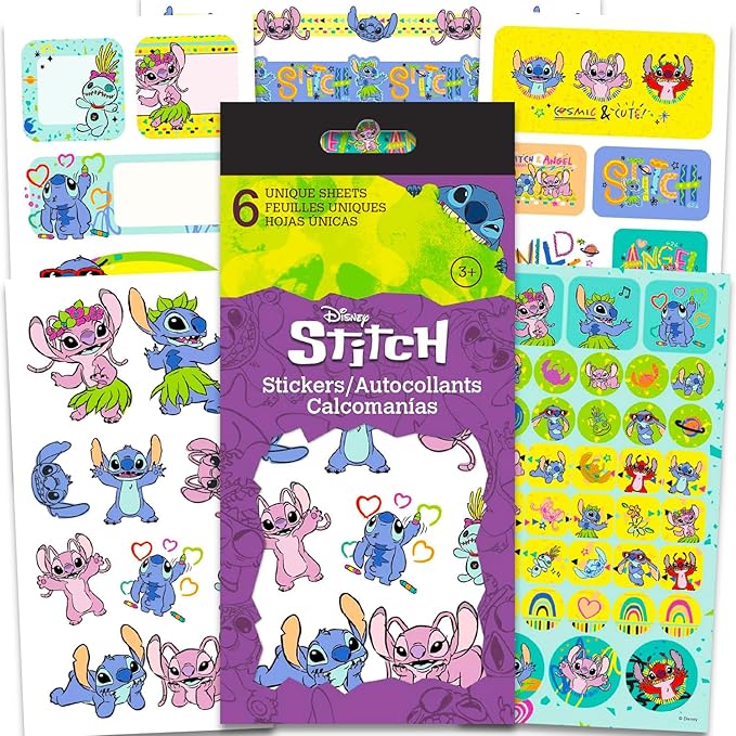 Disney Stitch Sticker Pack for Girls, Kids - Lilo and Stitch Party Favors Bundle with 6 Stitch and Angel Sticker Sheets for Kids Birthday Party Goodie Bags, Crafts, More | Stitch Party Supplies Set