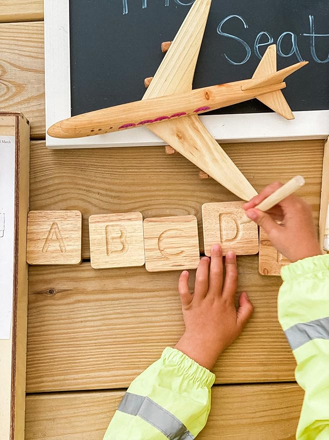 Montessori Wooden Alphabet Tiles Set β Tracing Letters for Kids | Double-Sided ABC Flash Cards (Uppercase & Lowercase) | Includes Stylus Pen & Storage Box | 26-Piece Educational Toy
