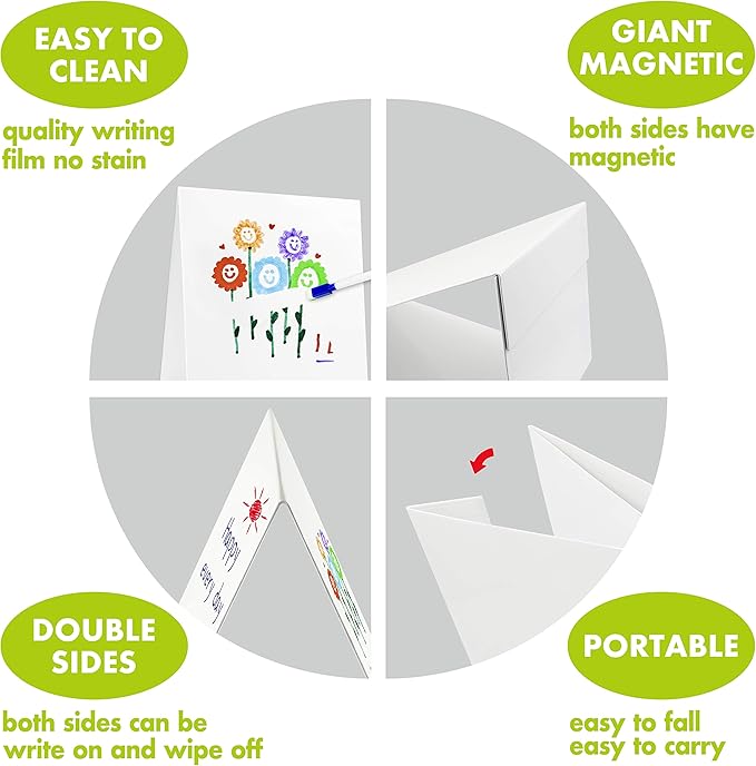 Magnetic Tabletop Desktop Easel &Whiteboard with Bonus 8X Dry Erase Markers. Double Sided and Self-Standing (16” X 12.5”)