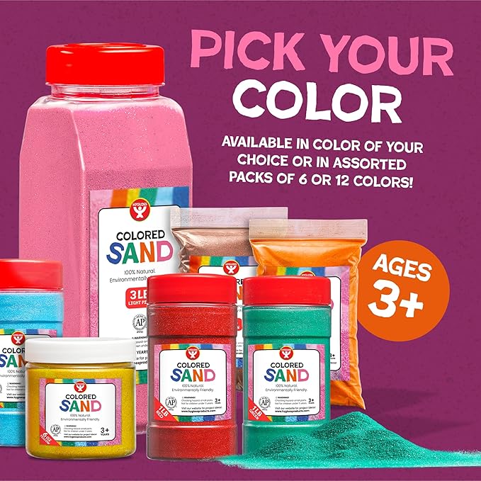 Hygloss Colored Play Sand – 15 lb Bright Rainbow Craft Sand for Sand Art, Christmas Decorations, DIY Projects, Classroom Activities, and Plant Décor – Fine, Non-Toxic Sand, Safe for Kids Ages 3+