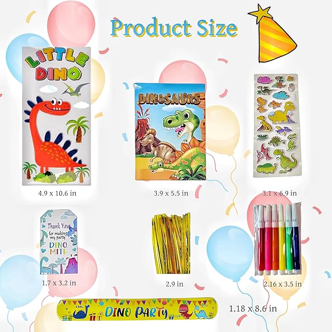 Dinosaur Party Favors for 12 Kids, Dinosaur Birthday Party Supplies, Dinosaur Goodie Bags for Boys Girls, Dinosaur Gifts Bags Fillers Pinata Stuffers, Dinosaur Party Toys Coloring Books