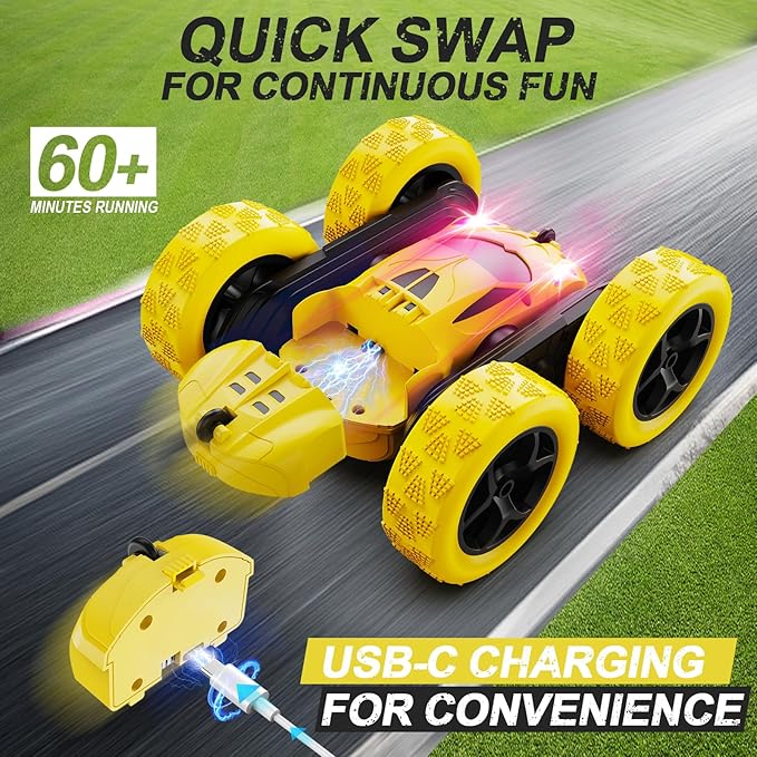 Remote Control Car, RC Car Toys for 6-12 Year Old Boys, Off Road RC Stunt Car 4WD 360° Rotating Remote Control Car for Kids, Boys Girls Gifts for Birthday, Christmas Yellow