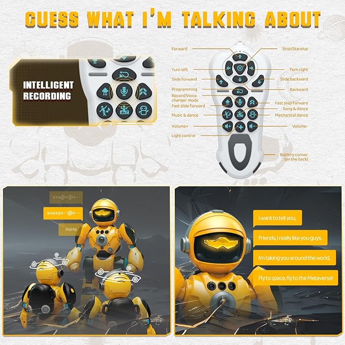 RC Robot Toys for Kids Ages 3 4 5-7 Year Old Magic Record Voice Function, Remote Control Robots Toy for Boys and Girls Programmable Music Dance Interactive Warrior Robo Birthday Gift for Toddler