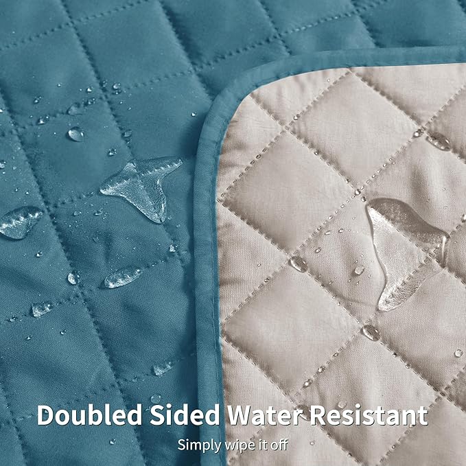 CHUN YI Couch Cover, Water Resistant Slipcover for 3 Cushion Sofa, Washable Sofa Cover with Adjustable Strap Storage Pocket for Living Room Dog Pet (Sofa, Blue)
