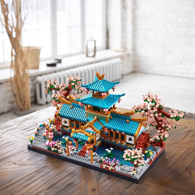JXRLMB City Architecture and Collection Micro Blocks Modle Building Sets The Classical Gardens of Suzhou and Sakura Tree, a Idear DIY Cherry Trees Kit for Adults and Kids 2350 pcs with 2 Figures