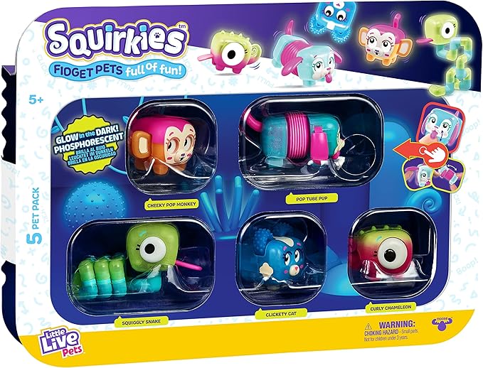 Little Live Pets - Squirkies: 5 Pack | Interactive Fidget Toys, Fidget Feature, Click, Flick, Tangle, Pop, 30+ to Collect, Multiple Fidget Points, for Kids Ages 5+.