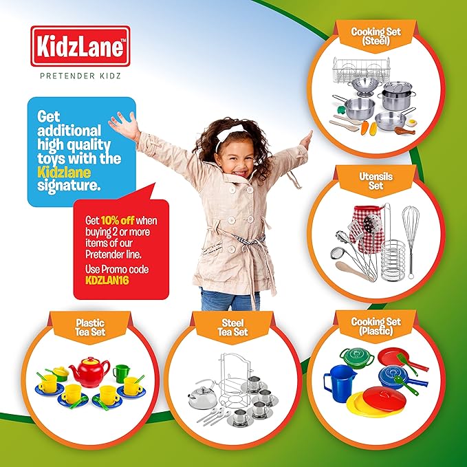 Kidzlane Kids and Toddler Dishes - Kids Play Kitchen Accessories Set - Dishwasher Safe Plastic Play Dishes - Kitchen Toys - Toy Plates and Dishes for Kids Kitchen Set