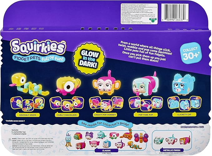 Little Live Pets - Squirkies: 5 Pack | Interactive Fidget Toys, Fidget Feature, Click, Flick, Tangle, Pop, 30+ to Collect, Multiple Fidget Points, for Kids Ages 5+.