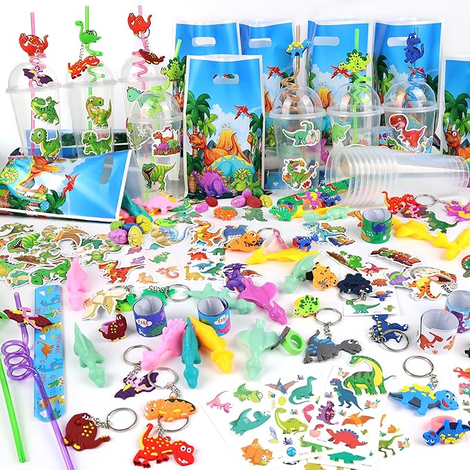 Dinosaur Party Favors Set 166PCS Dinosaur Birthday Party Supplies for Bulk Goodie Bags Stuffers, Treasure Box Toys, Piñata Filling, Easter Basket Fillers, Perfect for Boys and Girls Party Gifts