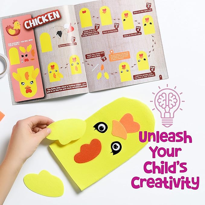 Hand Puppet Kit - Make Your Own Animal Puppets - 10 Felt Puppets - Simple Step By Step Instructions - Art Craft, Role Play, Storytelling - Puppets for kids, Children's Art & Craft Birthday Gifts Ideas