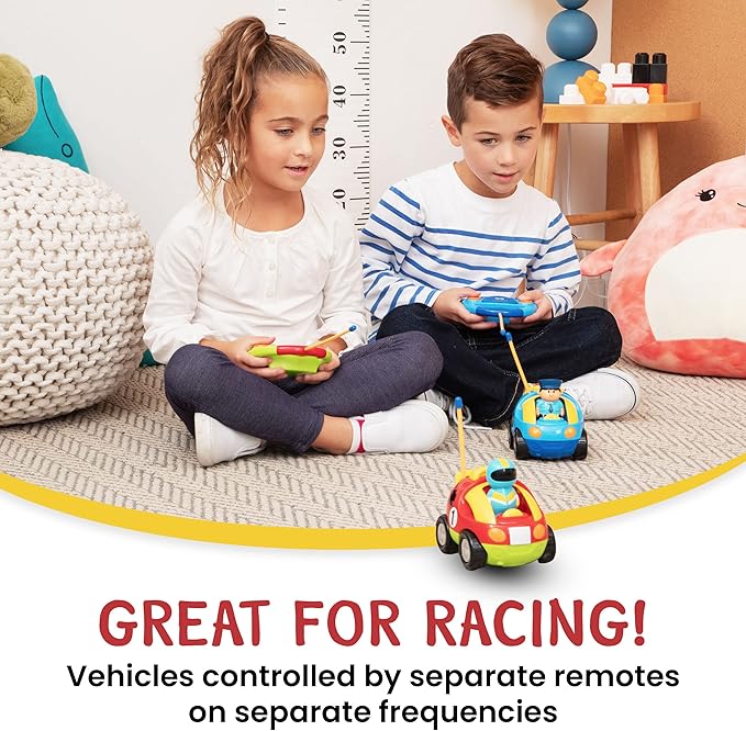 PREXTEX Cartoon Remote Control Car - 2-Pack Police Car and Race Car Toddler Toys - RC Cars for Kids with Different Frequencies - Easy Remote Control Toy and Thoughtful Gifts for Boys and Girls