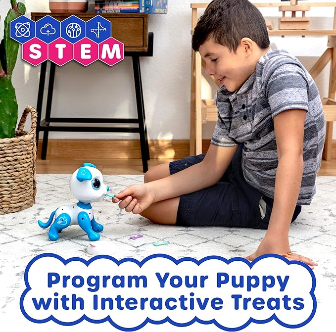 Robo Pets Robot Dog Toy for Girls and Boys - Remote Control Robot Toy Puppy with LEDs, Sound FX, Interactive Hand Motion Gestures, STEM Toy Program Treats, Dancing and Walking RC Robot for Kids (Blue)