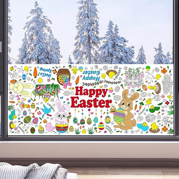 OHOME Easter Giant Coloring Poster/Tablecloth - Easter Crafts for Kids - 30 x 72 Inches Jumbo Coloring Banner - Easter Games Gifts Toys for Basket,Easter Activities Treats Party Decorations