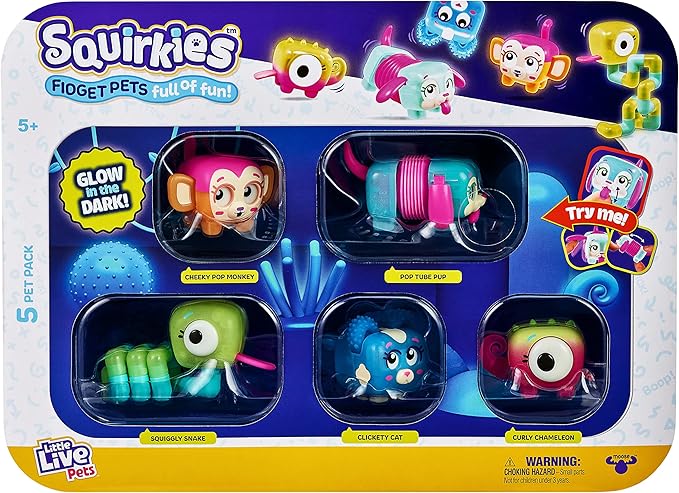 Little Live Pets - Squirkies: 5 Pack | Interactive Fidget Toys, Fidget Feature, Click, Flick, Tangle, Pop, 30+ to Collect, Multiple Fidget Points, for Kids Ages 5+.