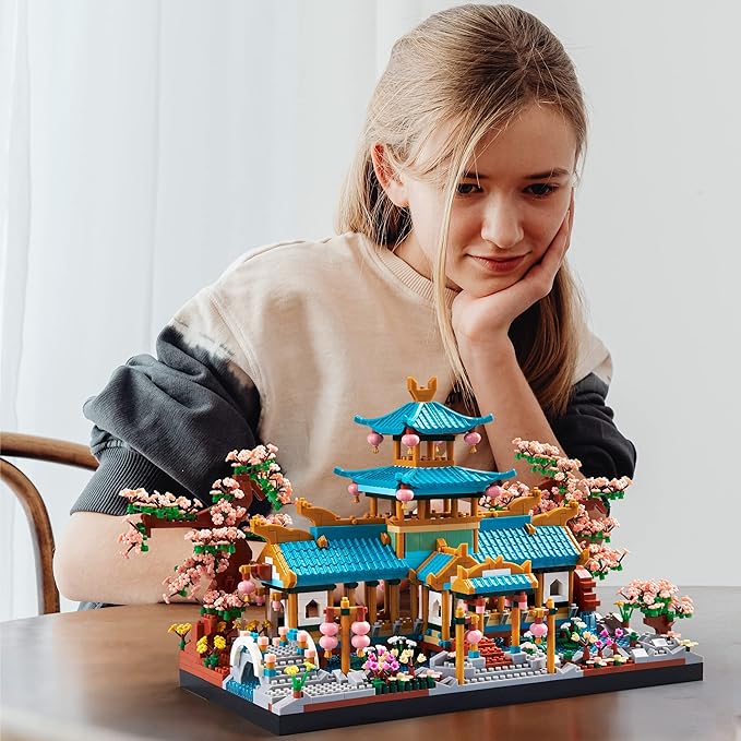JXRLMB City Architecture and Collection Micro Blocks Modle Building Sets The Classical Gardens of Suzhou and Sakura Tree, a Idear DIY Cherry Trees Kit for Adults and Kids 2350 pcs with 2 Figures