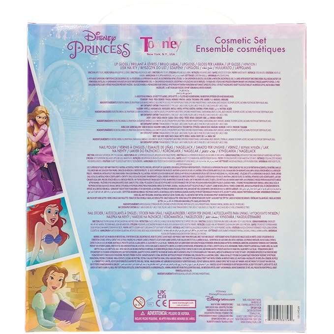 Disney Princess Sparkly Cosmetic Makeup Set for Girls with Lip Gloss Nail Polish Nail Stickers - 11 Pcs|Perfect for Parties Sleepovers Makeovers Birthday Gift for Girls 3+