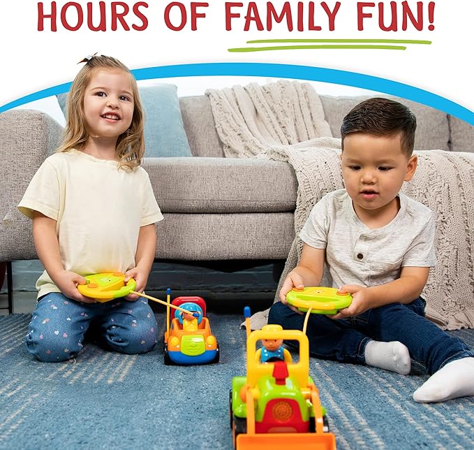 PREXTEX 2pk Remote Control Cars for 3-5 Year Old Boys - Truck & Tractor Toddler Toys