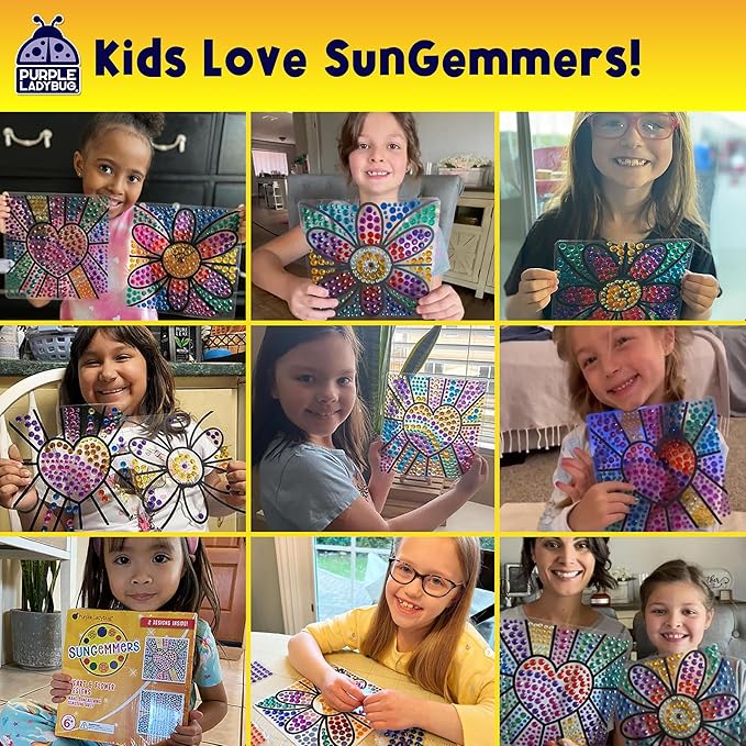 PURPLE LADYBUG Sungemmers Window Art Suncatcher Kits - Valentines Day Gifts for Kids, Easter Basket Stuffers, Crafts for Kids Ages 4-12, Fun Toys for Girls & Boys Ages 6 & Up