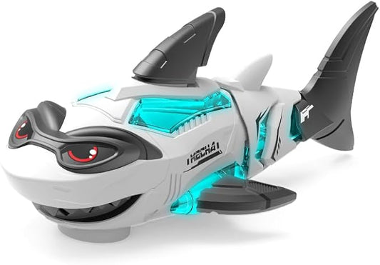 Electric RC Shark Fish Toys with Light & Spray Water Function for 0-3 Year olds Kid Boys Girls,Crawling Moving Lightup Toys,Christmas and Birthday Gift. (White)