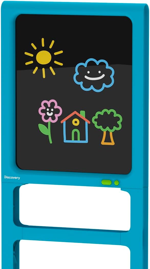 Discovery™ Glow Easel Dual-Sided Art Station – 34” Floor Standing Easel with Light Board, Whiteboard, 6 Neon Dry-Erase Markers| Detachable Drawing Tablet| Coloring Doodle Pad| Arts & Crafts for Kids