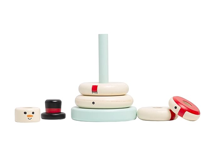 Pearhead Christmas Snowman Stacking Toy Set, Holiday Toys for Toddlers, Baby Nursery Holiday Décor, Wooden Sorting and Stacking Tower Educational Toy, for Kids
