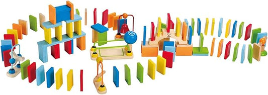 Hape Dynamo Wooden Domino Set Award Winning Domino Racing Building Block Set for Kids, 107 Solid Pieces of Fun Filled Racing, Building and Stacking
