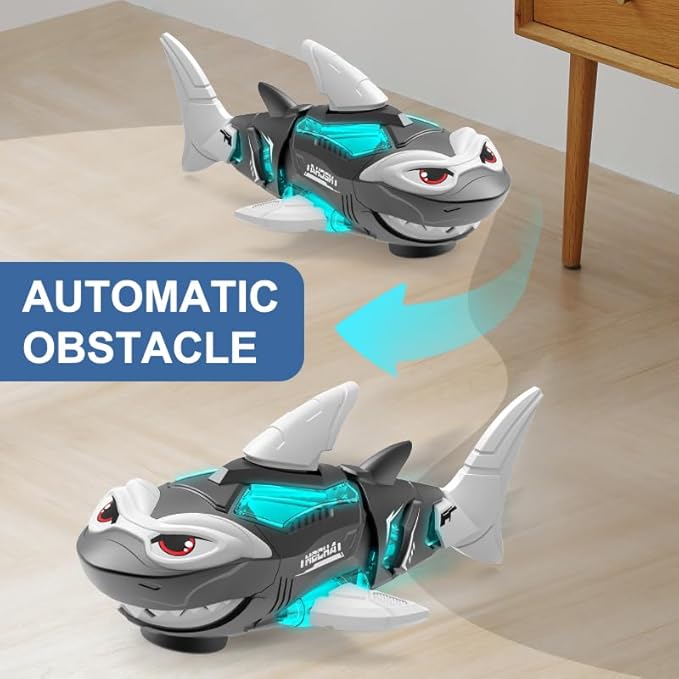 Electric RC Shark Fish Toys with Light & Spray Water Function for 0-3 Year olds Kid Boys Girls,Crawling Moving Lightup Toys,Christmas and Birthday Gift. (White)