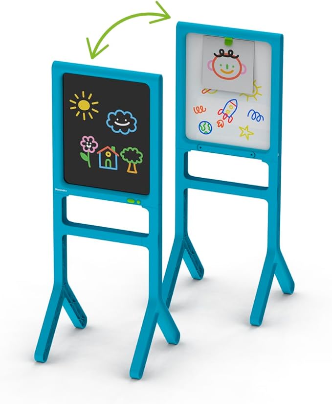 Discovery™ Glow Easel Dual-Sided Art Station – 34” Floor Standing Easel with Light Board, Whiteboard, 6 Neon Dry-Erase Markers| Detachable Drawing Tablet| Coloring Doodle Pad| Arts & Crafts for Kids