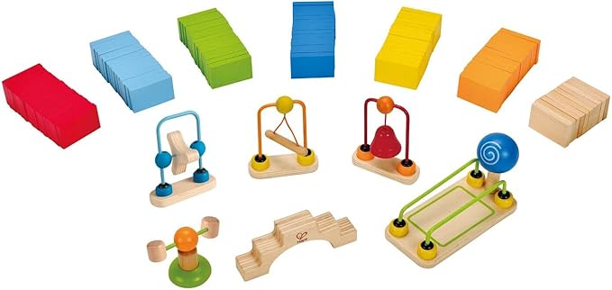 Hape Dynamo Wooden Domino Set Award Winning Domino Racing Building Block Set for Kids, 107 Solid Pieces of Fun Filled Racing, Building and Stacking