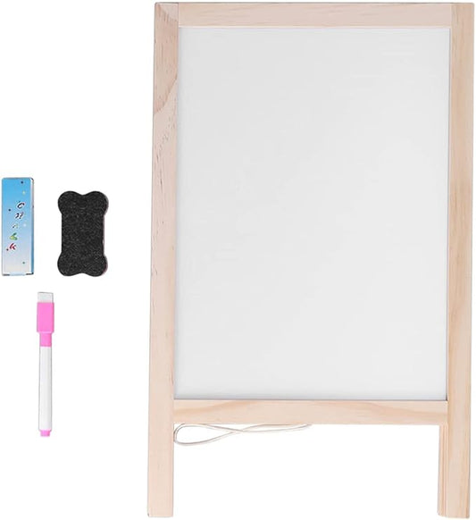Easel Kids,Kids Wooden Art Easel Double-Sided Whiteboard and Chalkboard,Kids Easel Double Sided Foldable Standing Large Painting Space Poplar Structure Wooden Easel 25x40cm with Accessories