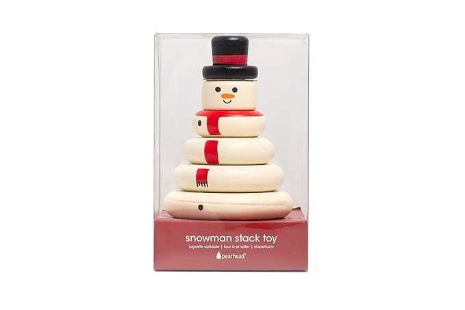 Pearhead Christmas Snowman Stacking Toy Set, Holiday Toys for Toddlers, Baby Nursery Holiday Décor, Wooden Sorting and Stacking Tower Educational Toy, for Kids
