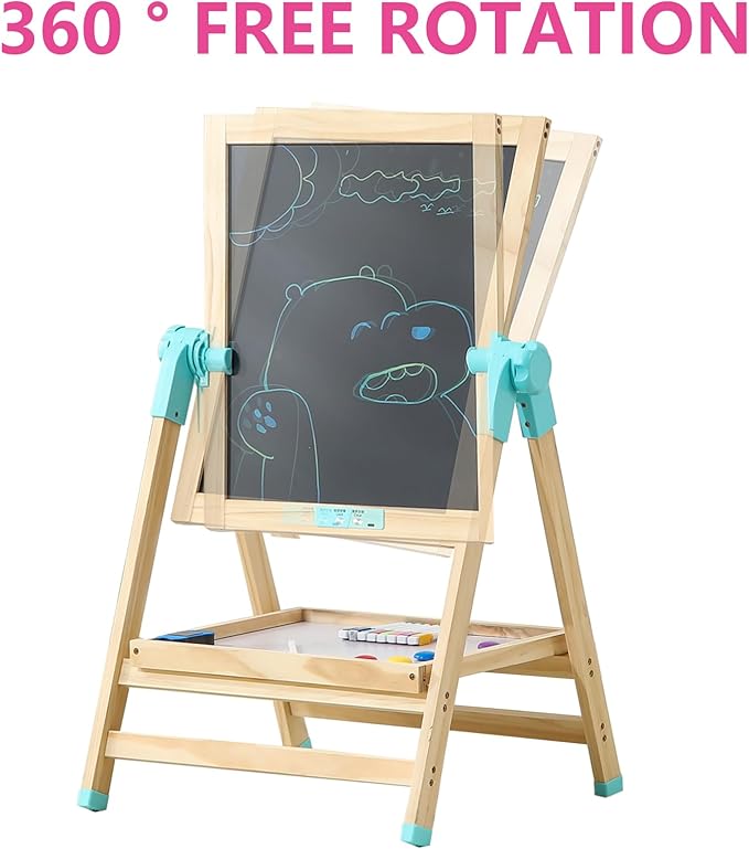 Easel for Kids,Adjustable Toddler Art Easels with LCD Doodle Board,Magnetic White Board and Chalk Board with Art Supplies (ML-0036-002)