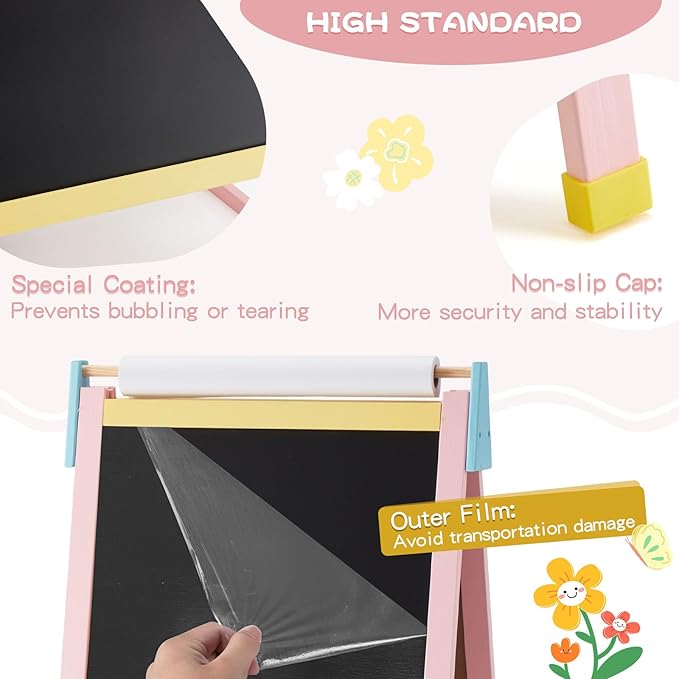 Easel for Kids Art Easel for Toddlers, Height Adjustable Kid Easel with Paper Roll, Toddler Art Easel with Double Sided Magnetic Board and Accessories, Perfect Painting Easel for Kids, Pink