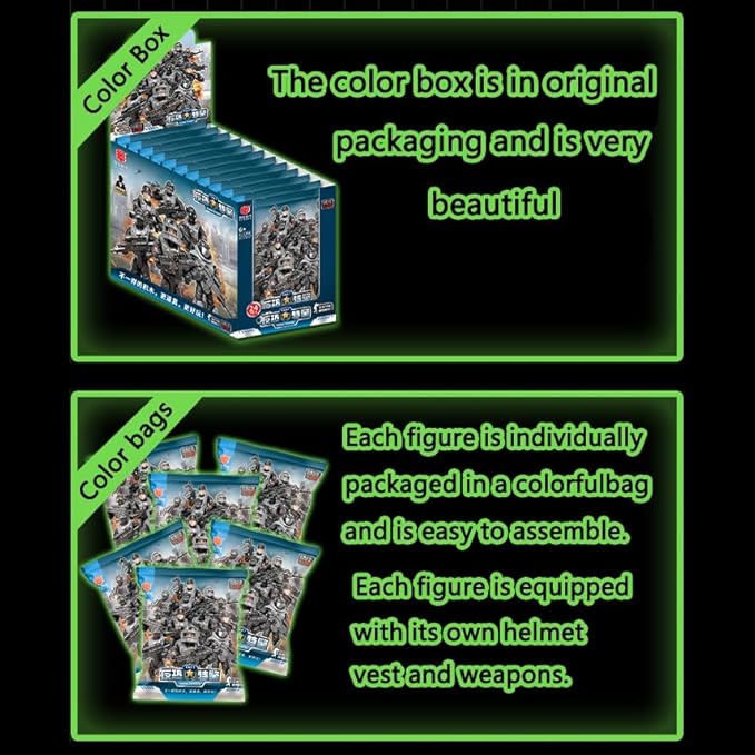 24 PCS Thunder Special Forces Building Block Action Mini-Figures Blind Bags with Multiple Weapons Accessories Equipment Assembly Building Toys Party Favors for Boys