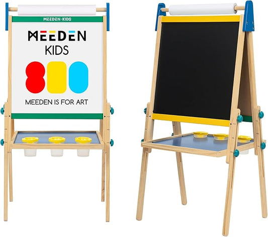 MEEDEN Art Easel for Kids: Wooden Painting Kids Easel with Paper Rolls - Magnetic Easel for Toddlers with Chalkboard & Deluxe Accessories