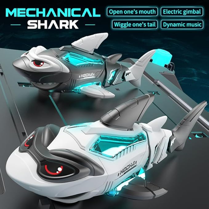 Electric RC Shark Fish Toys with Light & Spray Water Function for 0-3 Year olds Kid Boys Girls,Crawling Moving Lightup Toys,Christmas and Birthday Gift. (White)