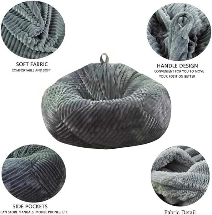 Soft Bean Bag Chair Cover No Filler Sofa Cover Storage Bean Bag Cover Organizing Children Plush Toys (Coffee, X-Large)