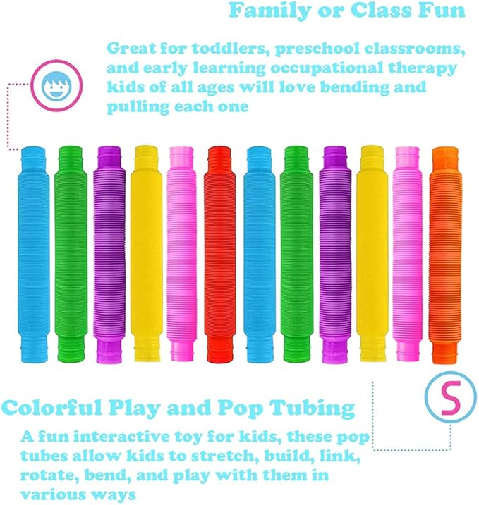 Pop Tubes, 14Pack Pop Tube Fidget Toys for Kids and Sensory Toys for Children and Adult, Fidget Tubes for Stress and Anxiety Relief, Learning Toys for Toddlers