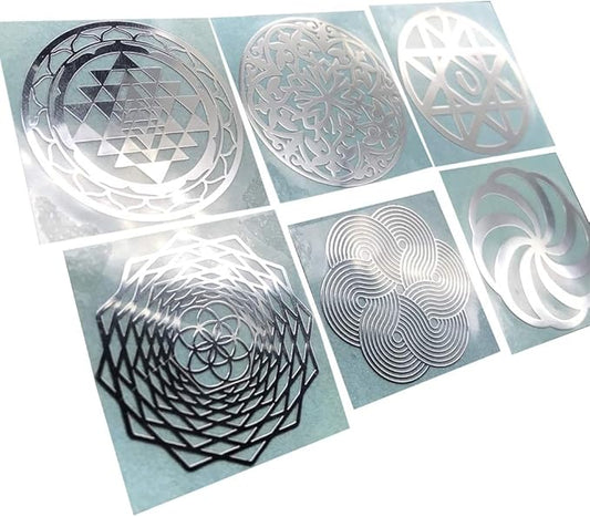 The Ancient Secret of Flower of Life Sacred Geometry Metal Sticker (Set of 6 Pieces) Energy Decals (Silver)