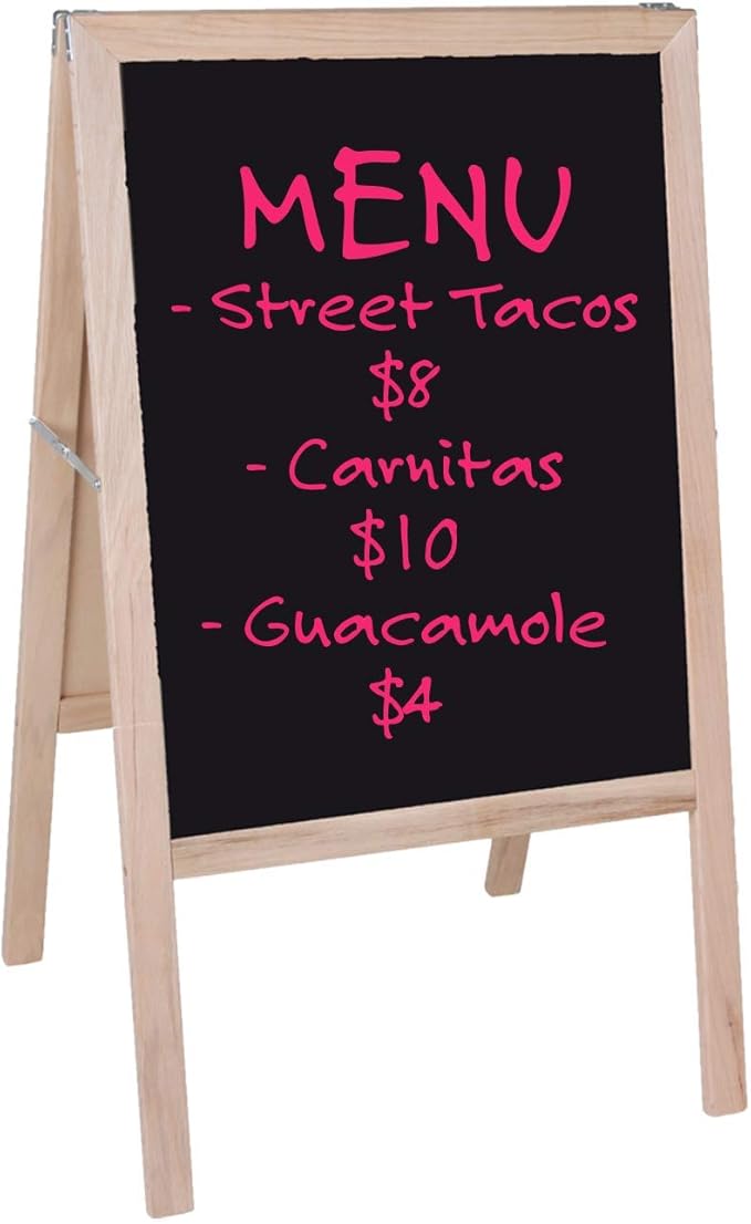 Crestline Products Natural Wood Marquee Easel ( 2 Black Dry Erase Boards) - 42" H x 24" W Sidewalk Easel