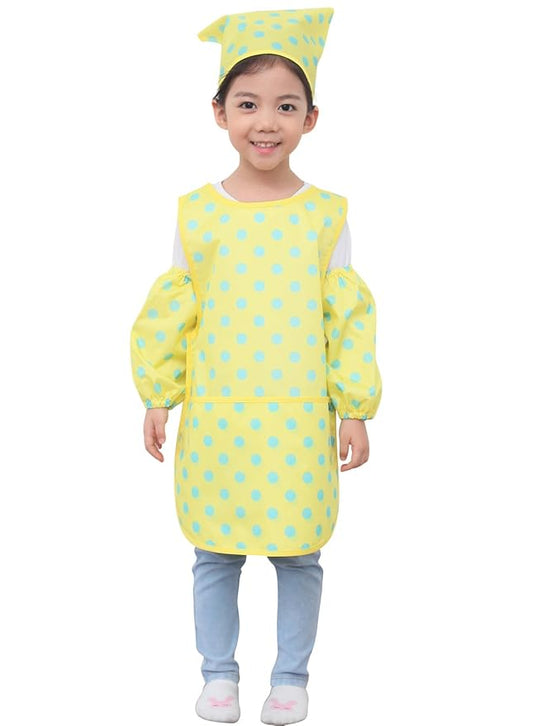 Children Waterproof Artist Painting Aprons or Art Smock 3PCS Set Yellow Dot (01-L)