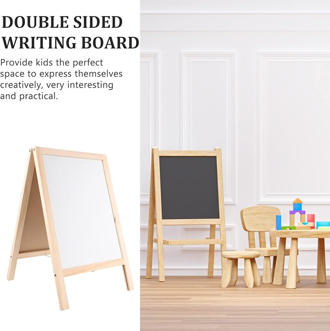 Toyvian Chalkboard Decor Standing Art Easel for, Double-Sided Wooden Blackboard, Drawing Chalkboard, Magnetic Whiteboard, Dry Erase Board, Water Marker and Accessories Wedding